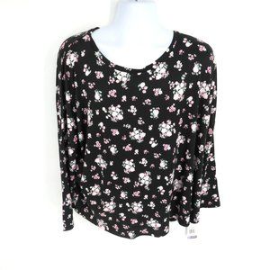 Flora Nikrooz XXL Floral Pajama Set Black With Pink & White Flowers NWT